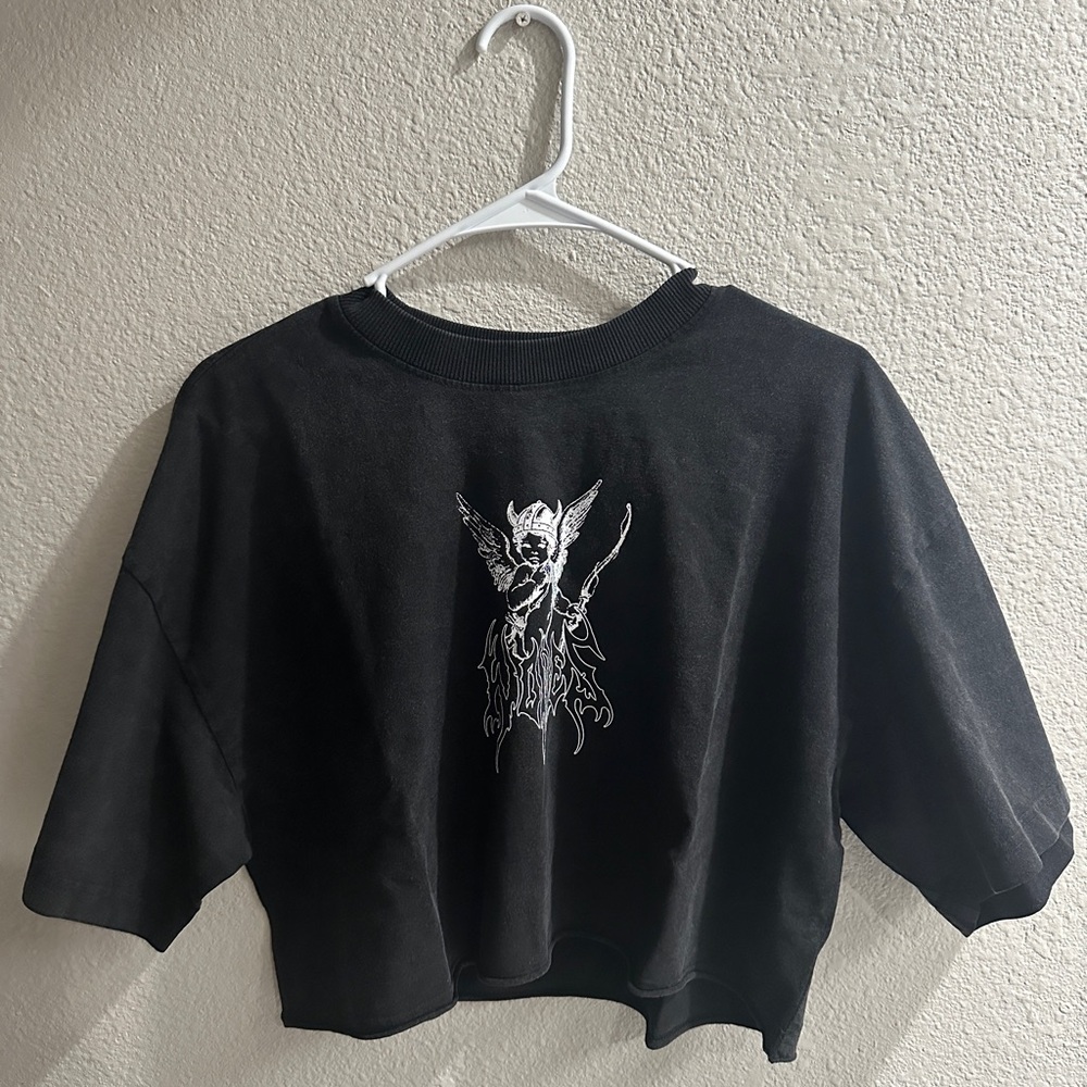 Darc Sport Viking Cherub Oversized Grunge Crop Tee Faded Distressed Wolves